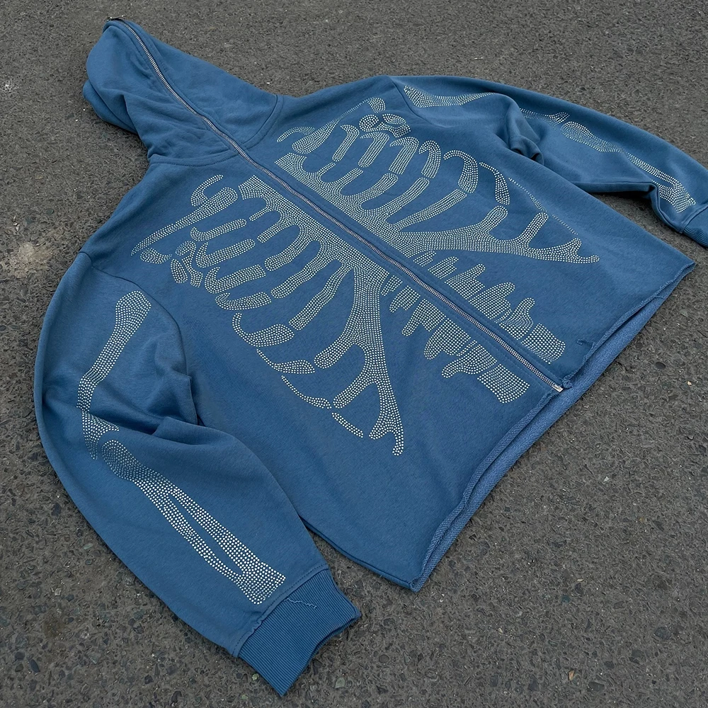 

Американский Y2K осенне-зимний кардиган с черепом и горячим тиснением на молнии в стиле панк, ретро, уличный стиль, толстовка с капюшоном