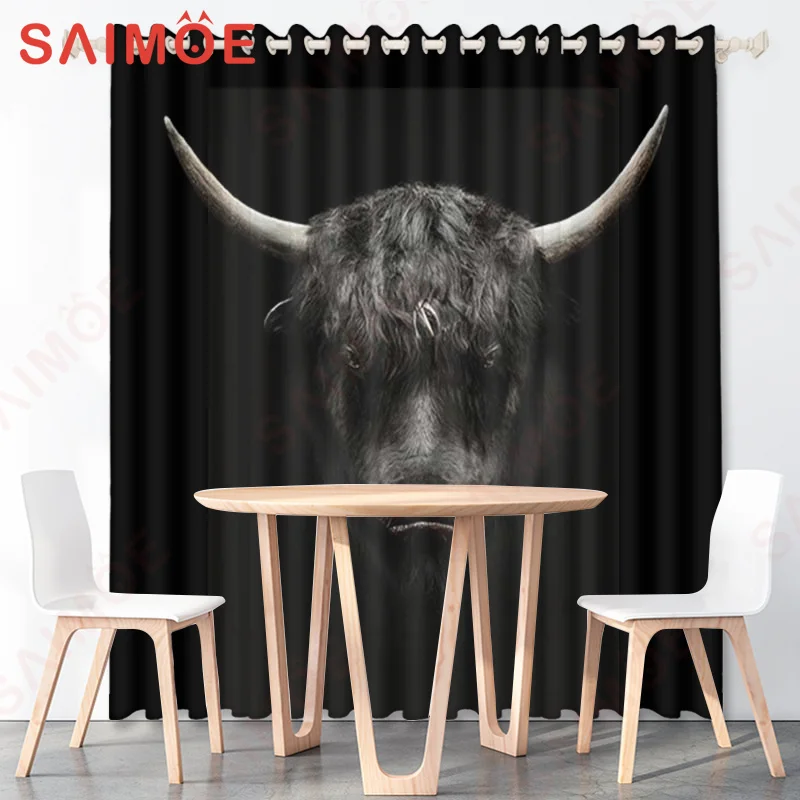 Pastoral Modern Animals 3D Background Curtains Sika Deer Cow Zebra Dog Thin Polyester Fabric Office Custom Decoration with Hooks