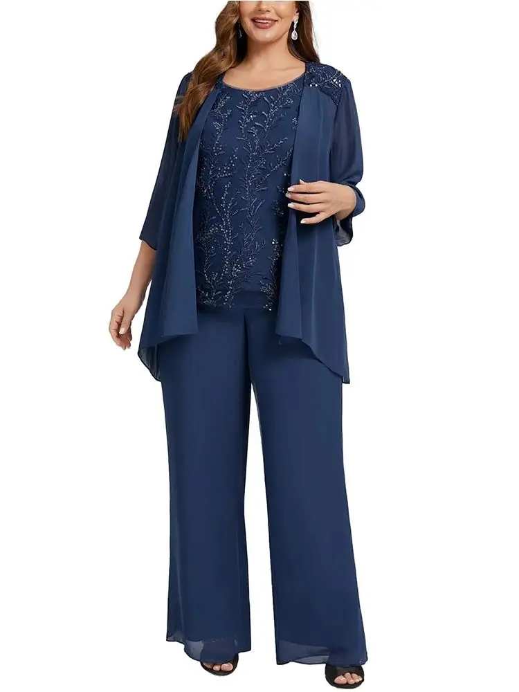 Aangepaste 3-delige moeder van de bruid broekpak voor vrouwen met pailletten 3/4 mouwen jumpsuit formele avondjurken 2025 - afbeelding 2
