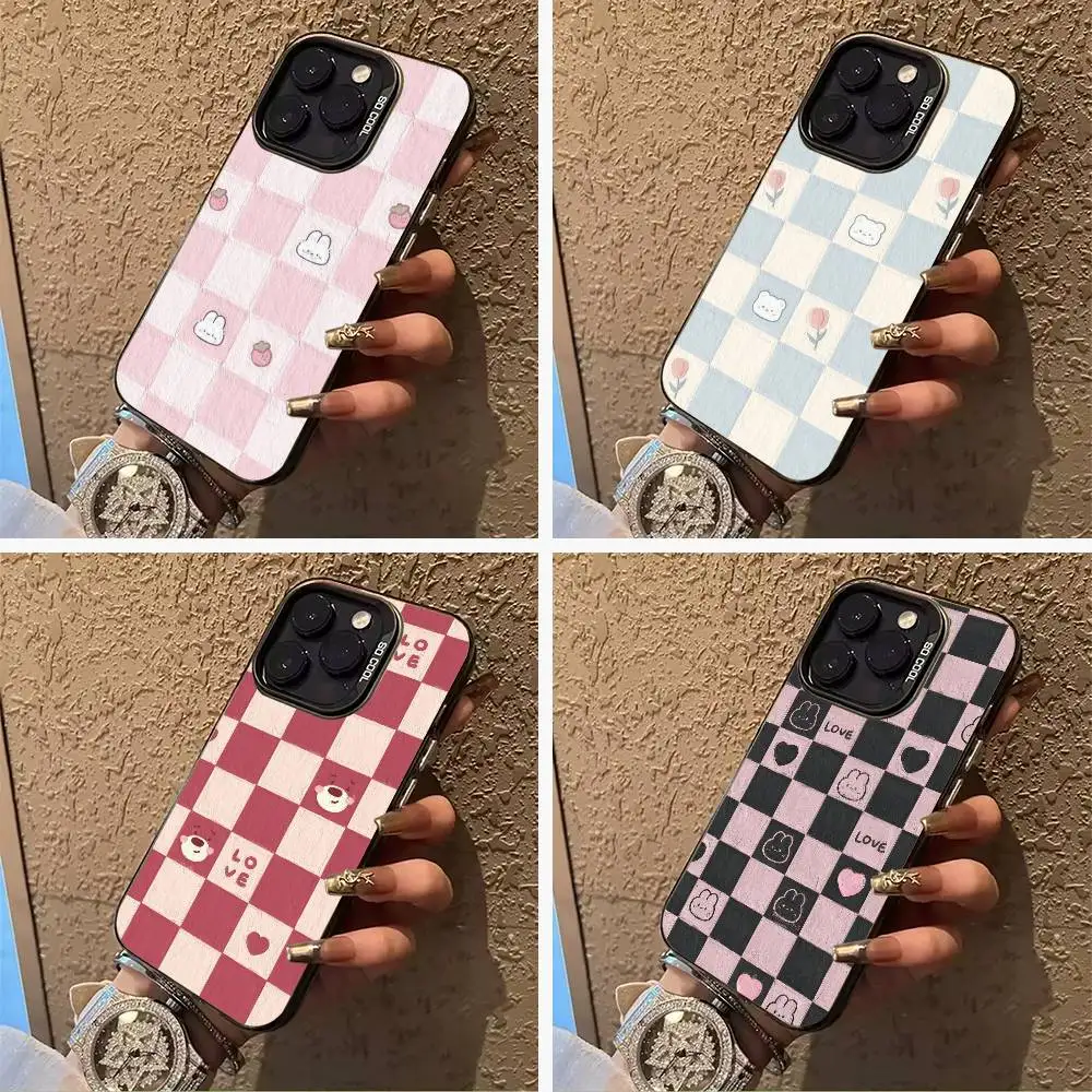 

Fresh Checkerboard For iPhone 17 16 15 14 13 12 11 Pro Max XS 17 Air Silicone Colored Silver Bumper Cover