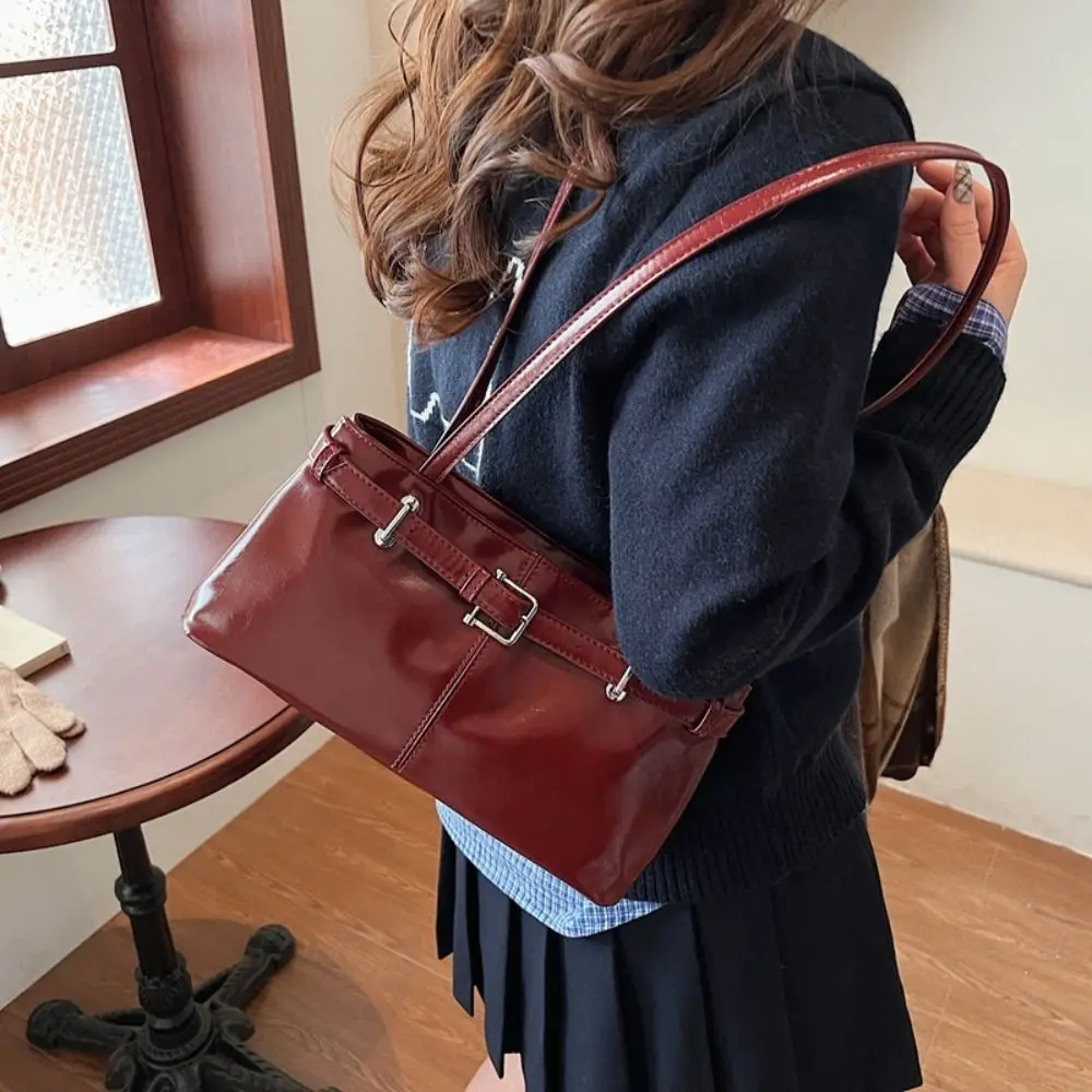 

All Match French Buckle Shoulder Bag Solid Color Leisure Leather Underarm Bag Y2k Commuting Women's Armpit Bag Ladies