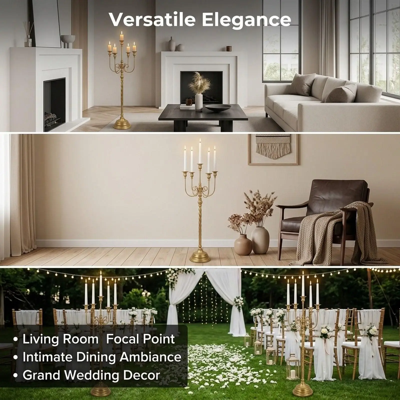 Gold Floor Candle Holder Candelabra Romantic European Sturdy Desktop Ornament Candle Stand for Mantel Party Home Decoration