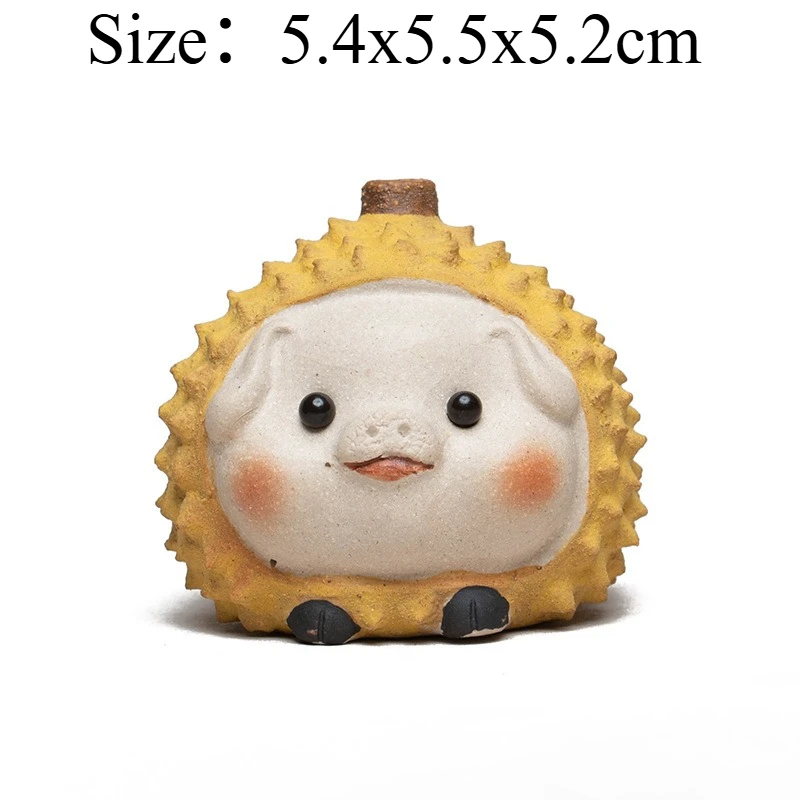 Purple Clay Durian Pig Miniature Handmade Creative Fruit Design Cute Animal Figurine Funny Tea Table Accessory Home Decor Craft