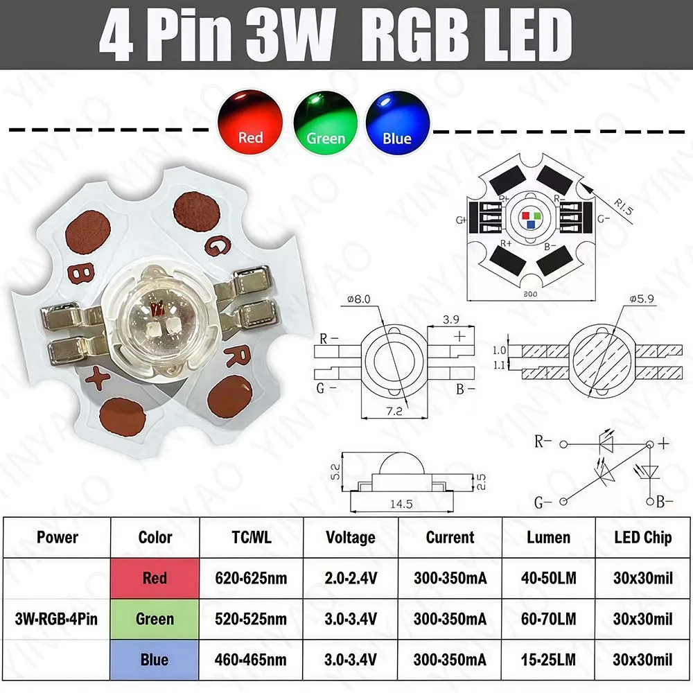 10Pcs LED RGB RGBW RGBWW 3W 9W 12W High Power Bead 4pin 6pin 8pin Chip Lights Beads Installed 20mm Star PCB DIY For Stage Light image 4