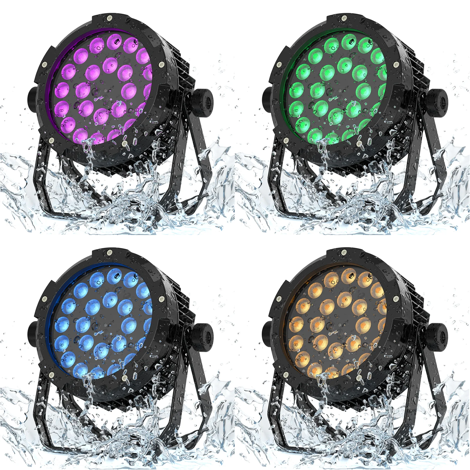 Yiflamefly 4 Stück IP67 Wasserdichte Par-Scheinwerfer 24x18W RGBW+UV LEDs Bühnenbeleuchtung Stroboskop DMX Par Can für Outdoor-Partys, Shows, Events, Clubs