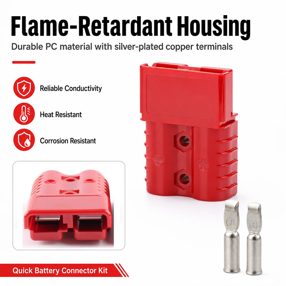 50A 175A High Current Power Double Pole Quick Connect Disconnect Battery Charging Cable Connector Plug with Soft Dust Cover