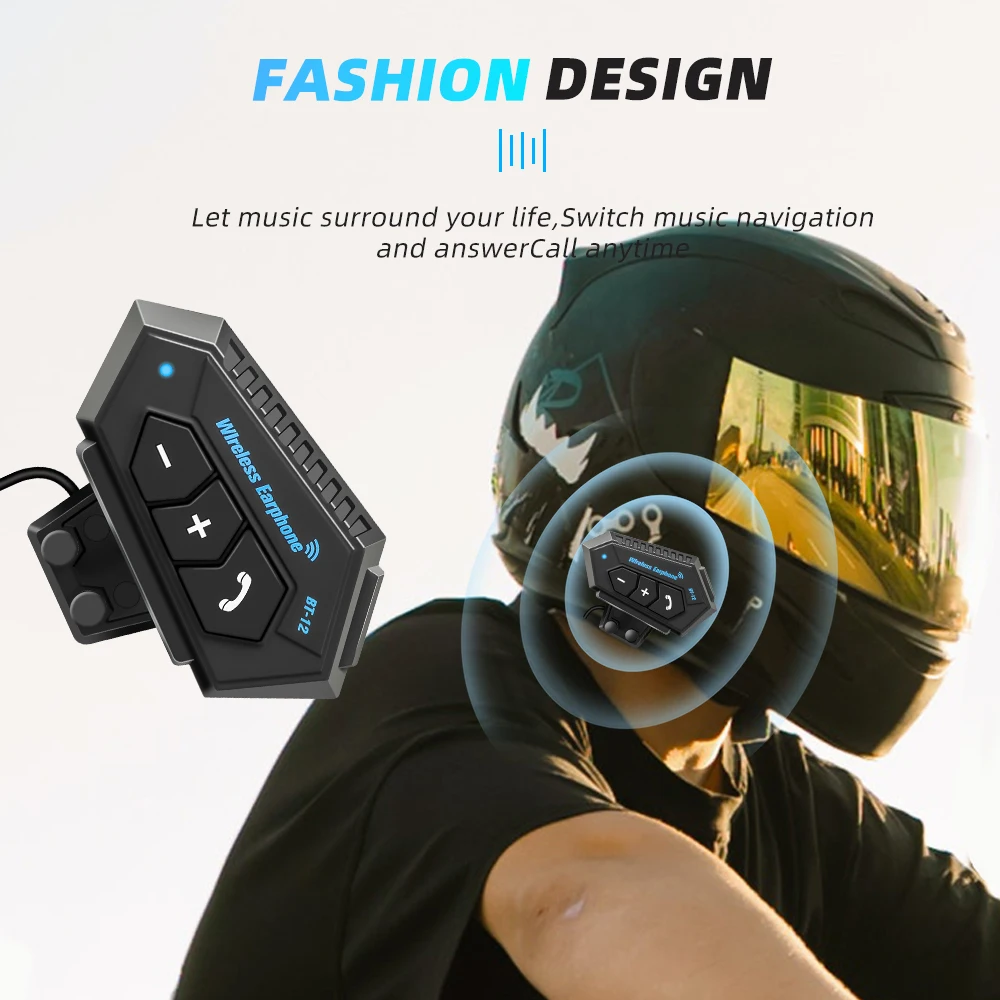 BT12 Xe Máy Tai Nghe Không Dây Bluetooth Rảnh Tay Gọi Bộ Stereo Chống Nước Nghe Nhạc Loa Cho Moto Tai Nghe Chụp Tai
