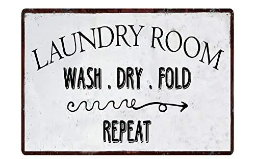 Patisaner Metal Sign Laundry Room Wash Dry Fold Repeat Aluminum Hanging Novelty Sign 8x12 inches 20x30cm
