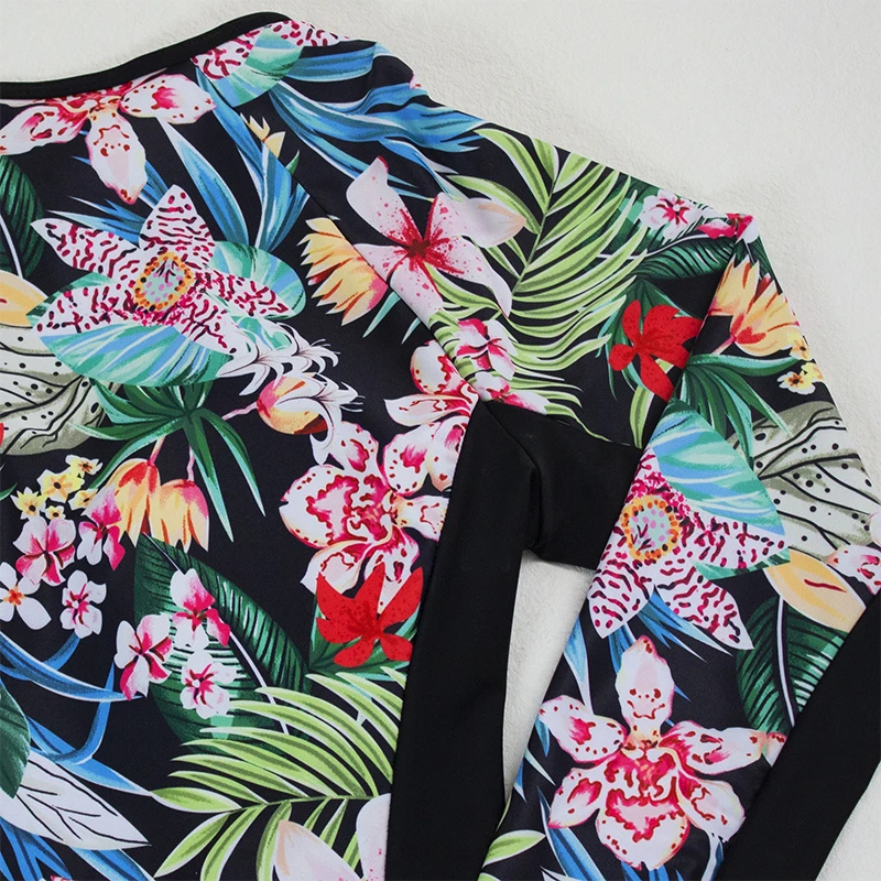 Print Floral One Piece Swimsuit Women Swimwear Monokini Long Sleeve Printed Female Bathing Suit Surfing Bodysuit Swim Wear Beach