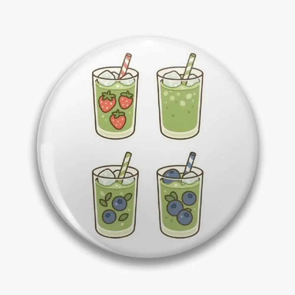 Strawberry Blueberry Matcha Trending Drink Food Kawaii Green Japan Fruit Pin Buttons Brooches Pin Jewelry Accessory Customize Br