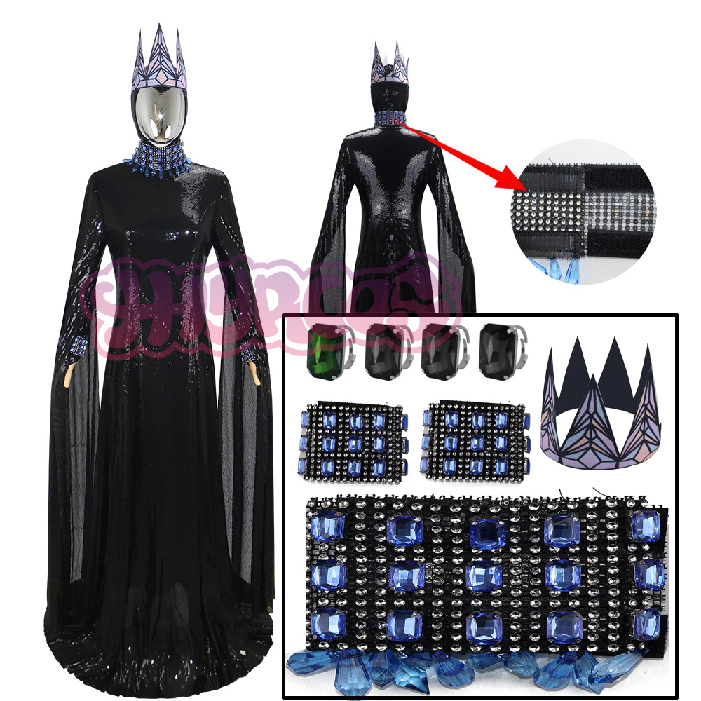 

Злая Королева Косплей Корона Аксессуары Костюм Мачехи Кино Cos Женское Черное Длинное Платье Корона Ожерелье Наряды Костюм на Хэллоуин