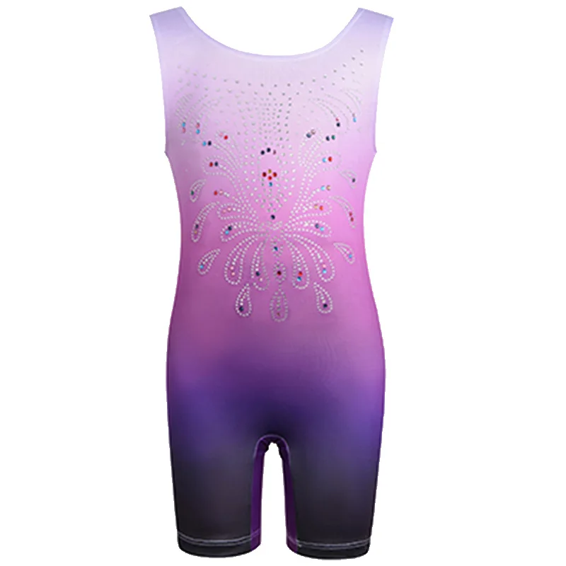 Шорты-майки для девочек, блестящий гимнастический танцевальный купальник с бриллиантами для девочек, акробатический танец с прекрасными узорами и блестящими пятнами
