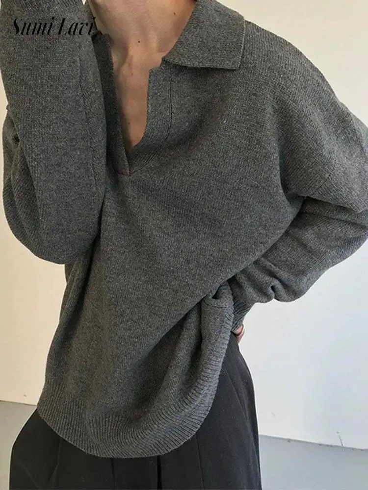 

2026 весна осень новые повседневные мужские свитера винтажные тонкие джемперы с воротником-поло и длинными рукавами мужские модные однотонные свитера-поло