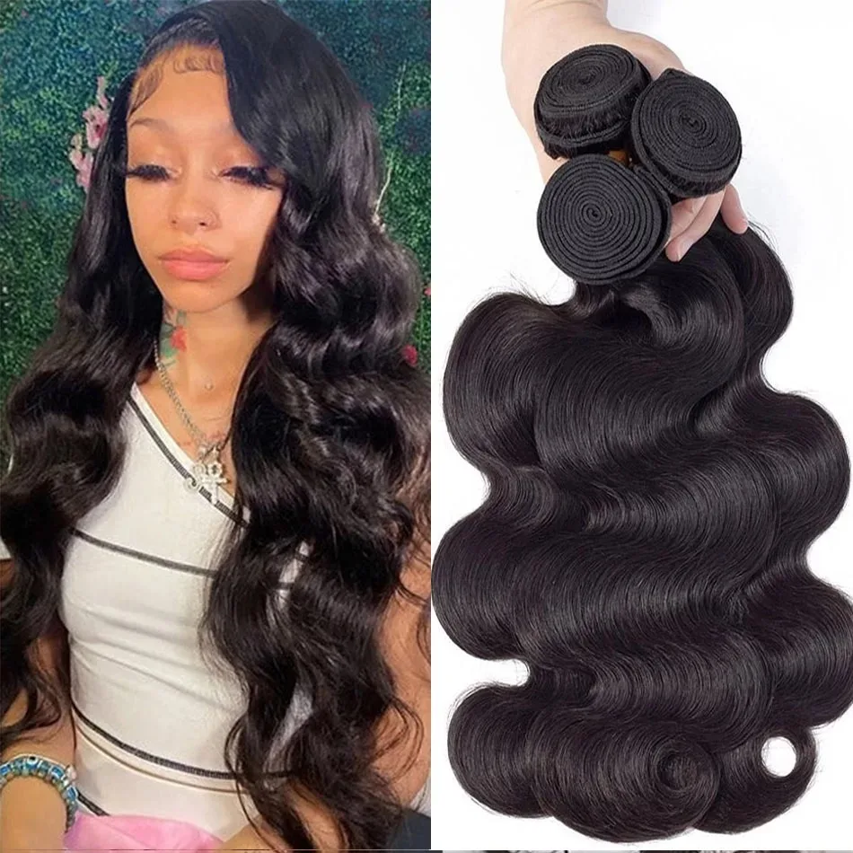 Body Wave Human Hair Bundles 26 28 30 Inch 100% Unprocessed Brazilian Virgin Hair Weave 3 Bundles Real Human Hair Natural Black