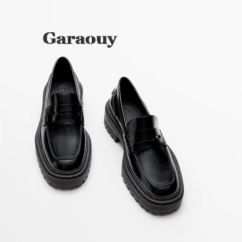 Garaouy 20224 Shoes For Women Platform Shoes Spring Autumn Classic Black Casual Genuine Leather  Shoes Loafers Chaussure Femme