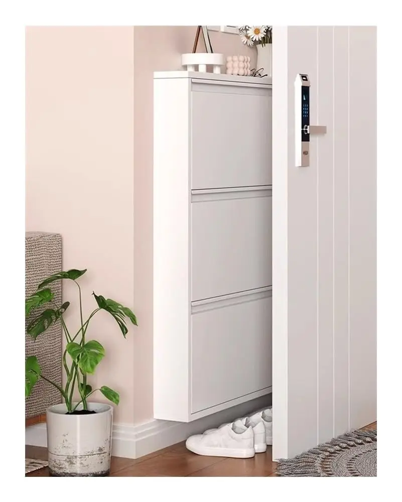 Slim Metal Wall Mounted Shoe Cabinet Flip Down Entryway Space-Saving Storage Rack Width 50cm Height 70cm, Customized