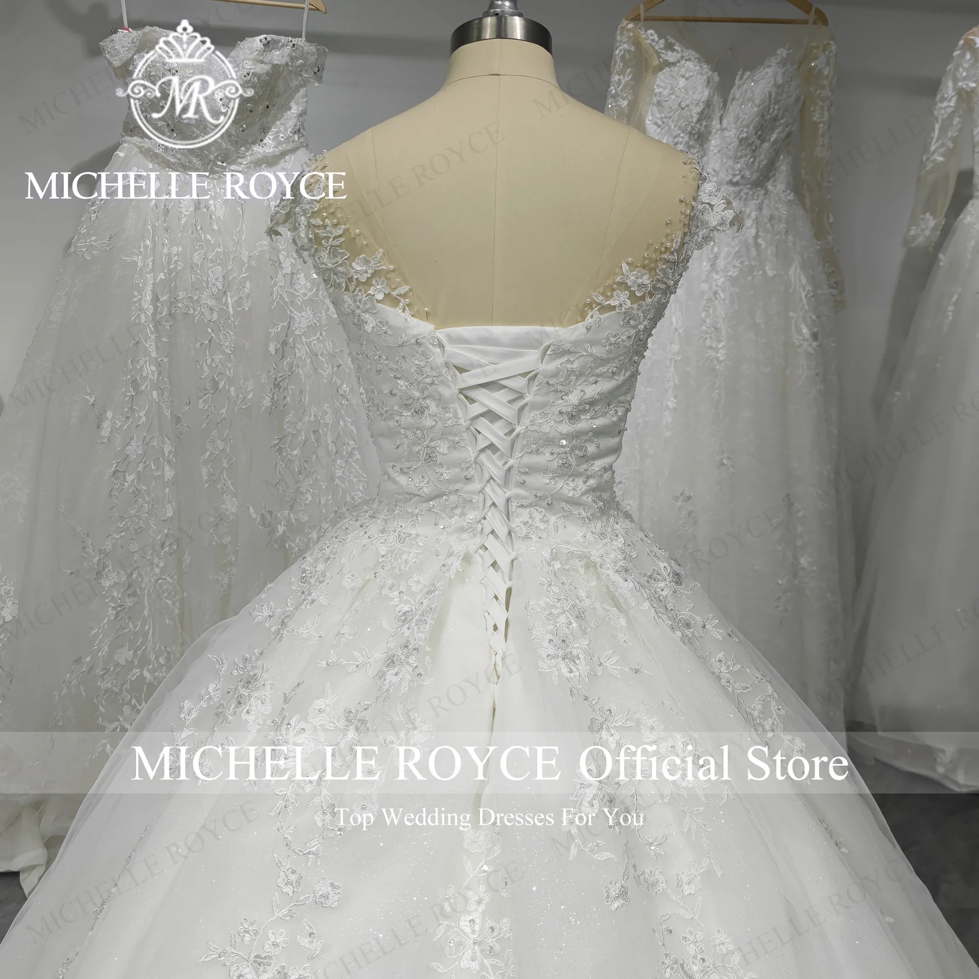 Michelle Royce Ball Gown Wedding Dresses For Women 2024 Sweetheart Short Sleeve Appliques Beading Wedding Gown Vestidos De Novia