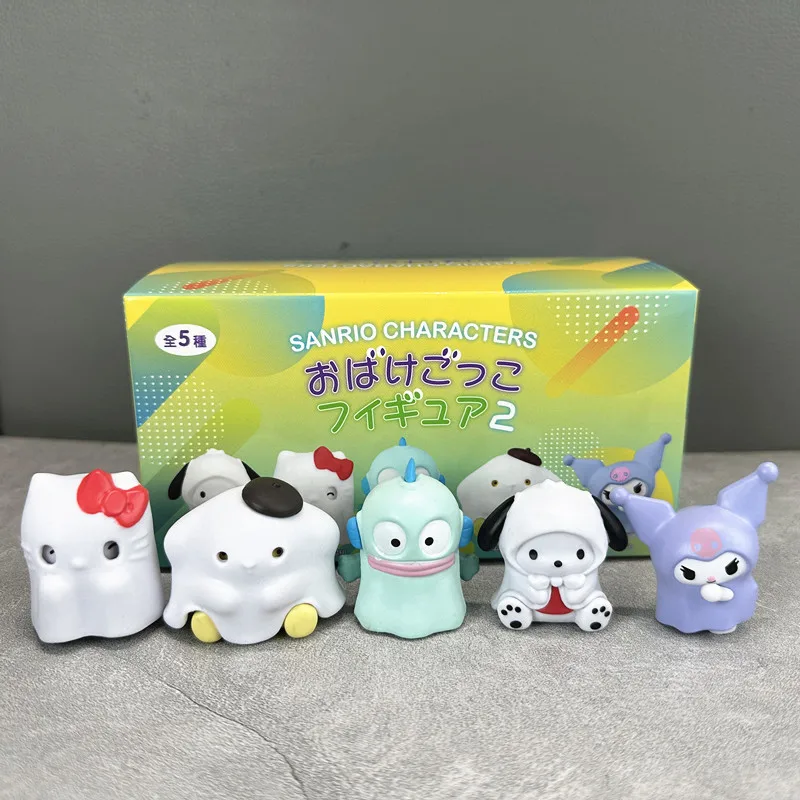 

Anime Figures Sanrio Hello Kitty Kuromi Pompom Purin Blind Box Toys Ghost Suit Collection Ornaments Girls Boys Gifts