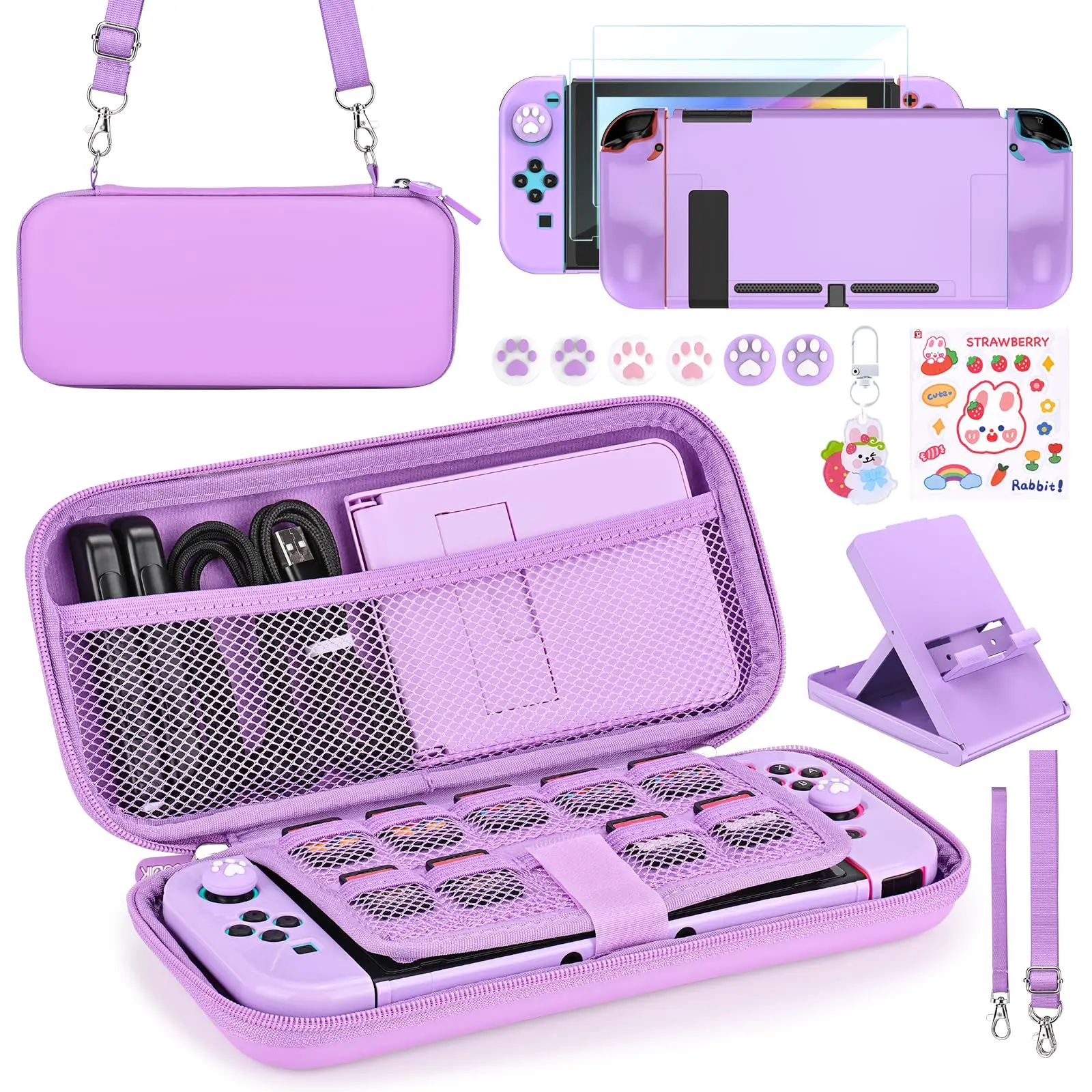 

Portable Switch Storage Accessory 15 in 1 Game Kit with Switch Bag, Adjustable Stand, Protective Case for Switch Console & J-Con