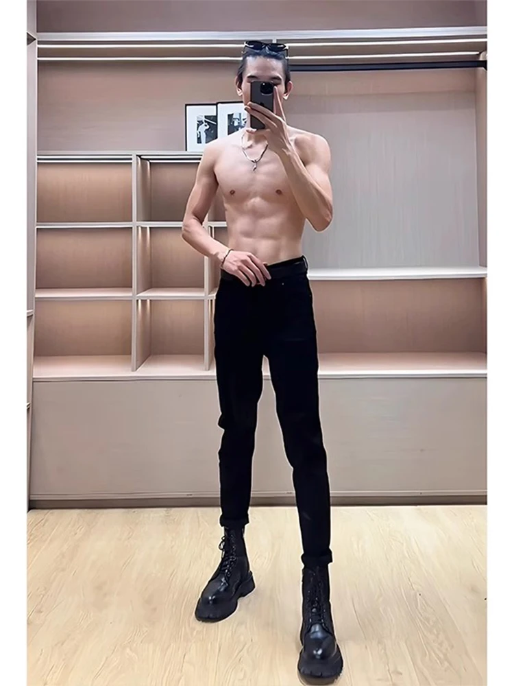 

Мужские повседневные джинсы Bla с прямыми штанинами, зауженного кроя, с высокой талией, на молнии, длиной до середины икры, молодежные, модные