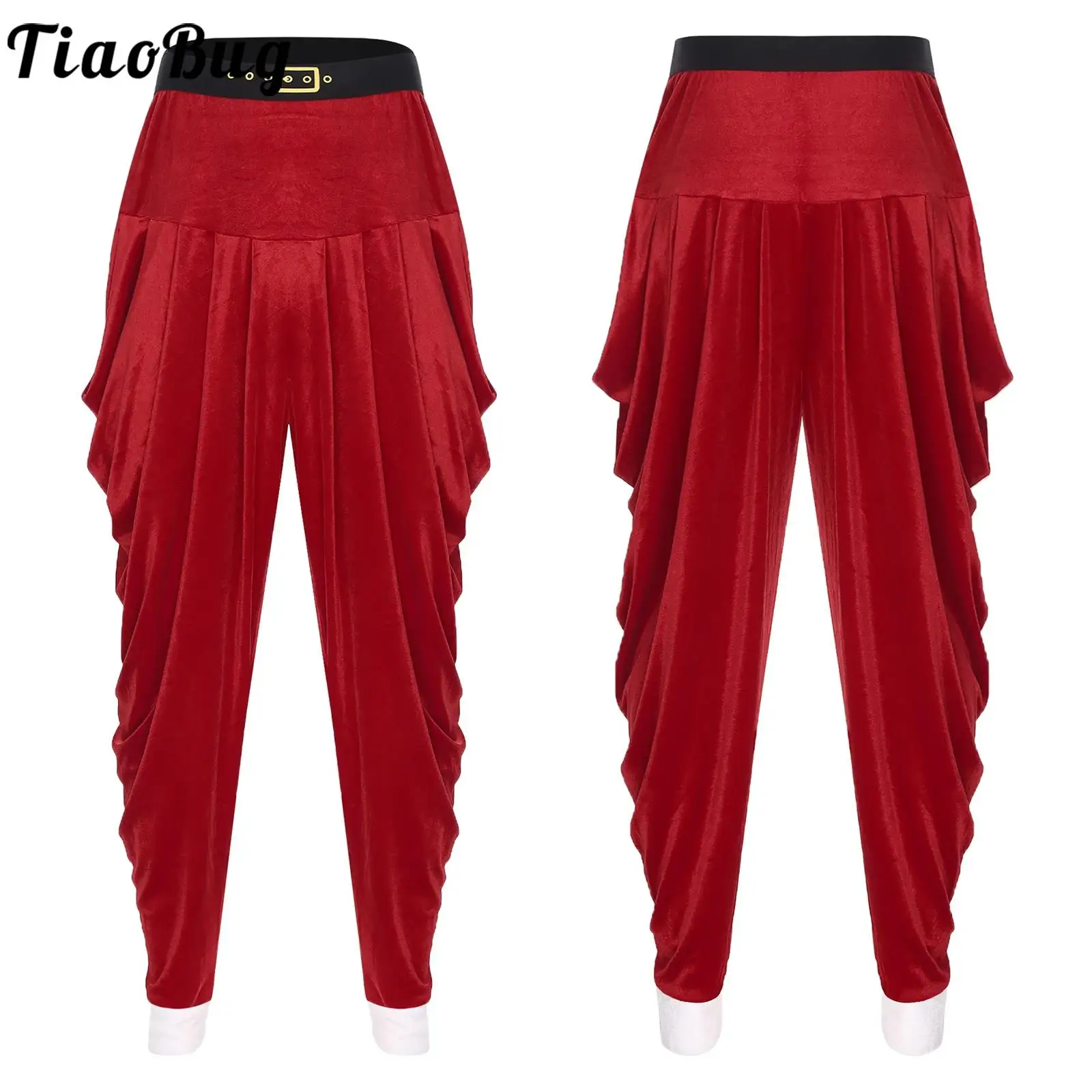 

Men Christmas Santa Claus Costume Fancy Dress Up for New Year Party Santa Pants Red Color Velvet Elastic Waistband Baggy Pants