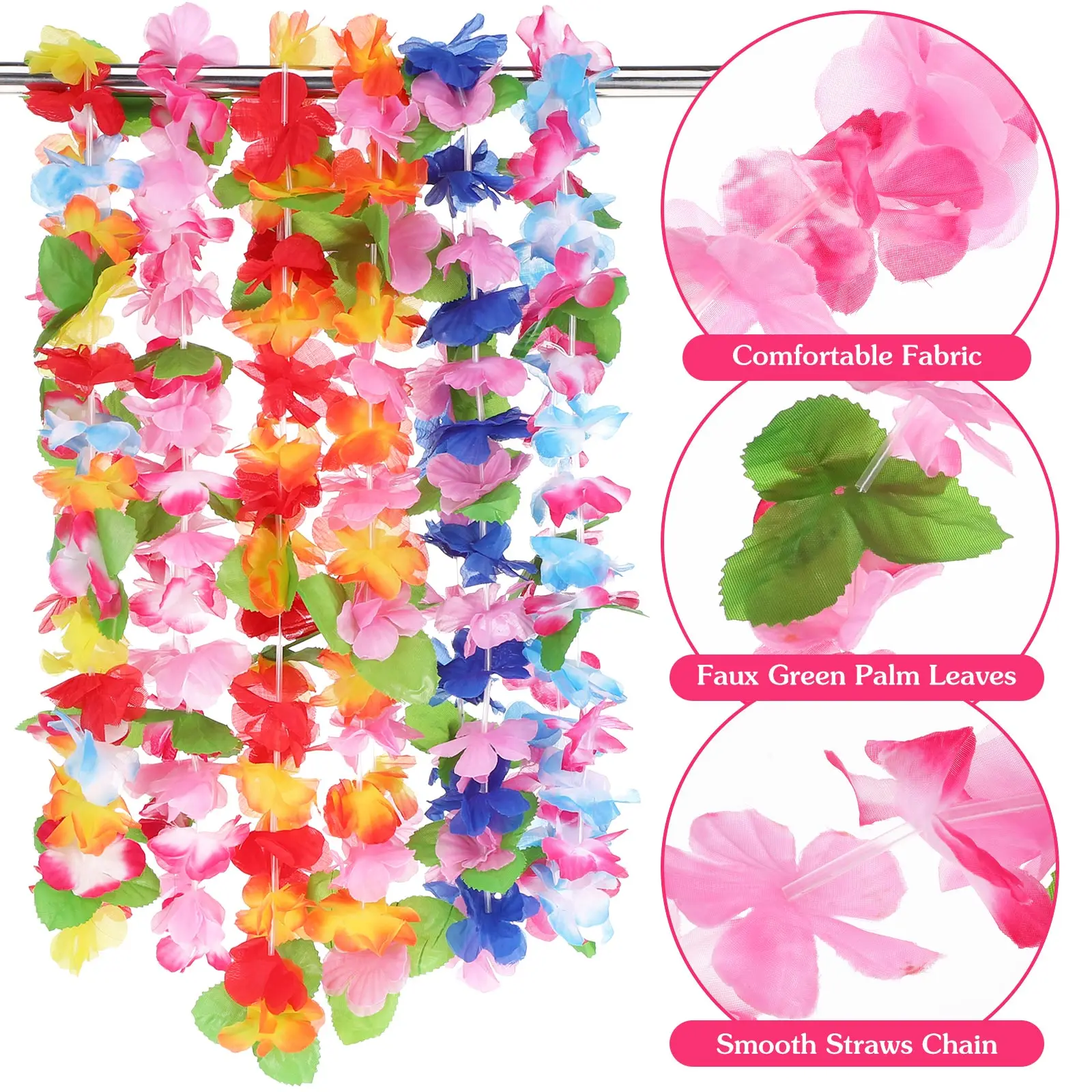 

6pcs Artificial Hawaii Garland Flower Necklace Luau Garland Hawaiian Party Luau Beach Theme Decorations Accessories