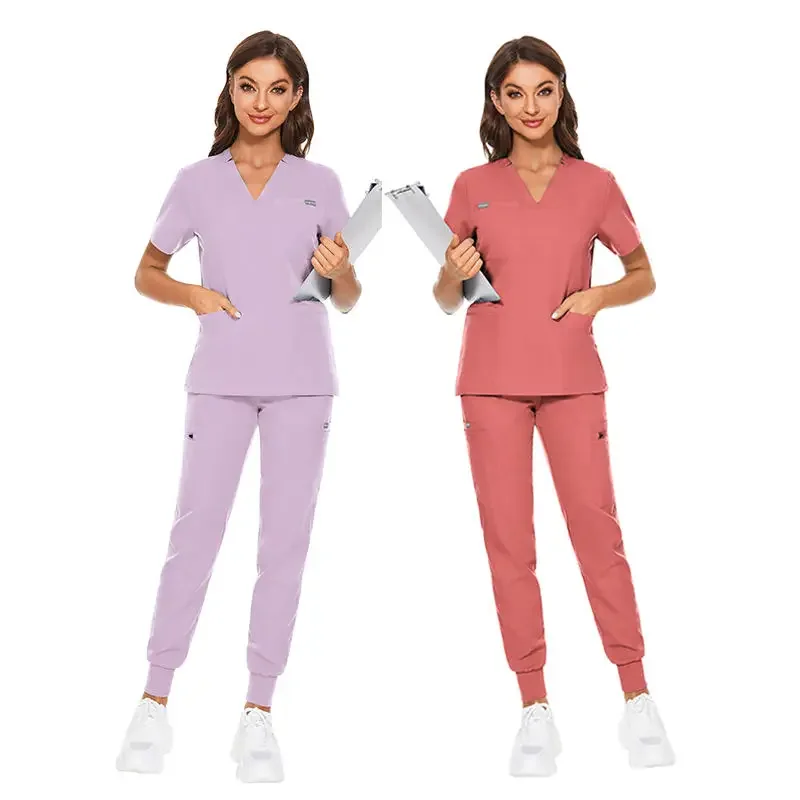 High Quality Casual Breathe Quick-dry Elastic Unisex V-Neck Jogger Dentist Beauty Salon Laboratory Nurse Scrubs Hospital Sets