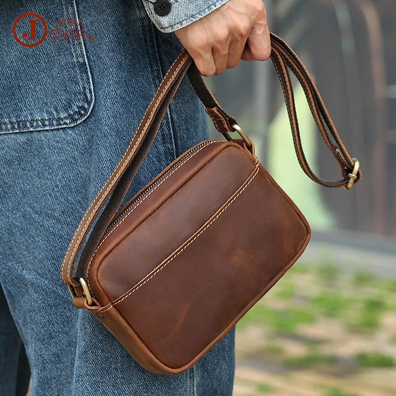 Men's Fanny Pack Waist Bags Purse Genuine Leather Vintage Crazy Horse Hip Belt Bum Pack Loop Man Travel Phone Pouch Gift