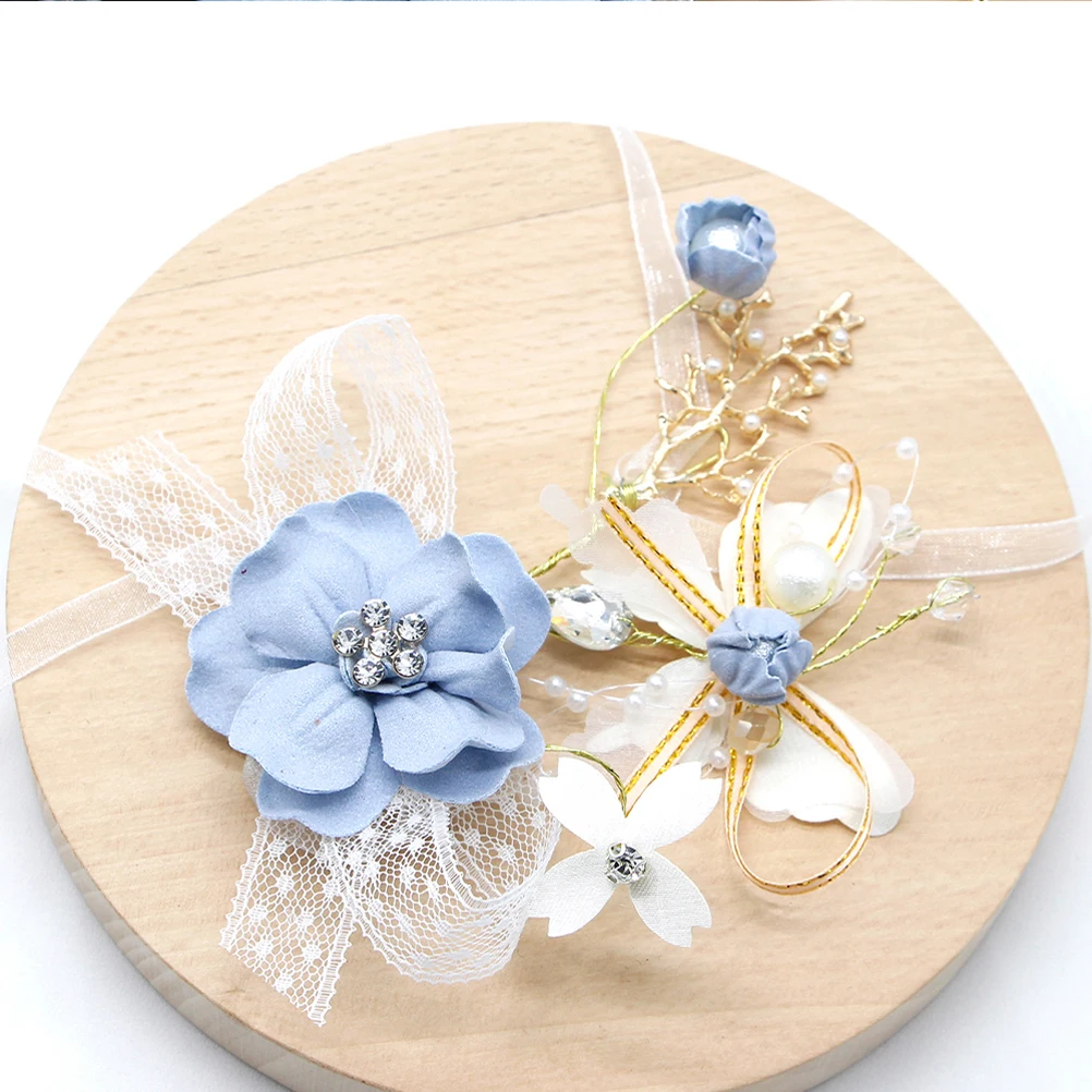 

2Pcs Wrist Flower Accessories Bride Hand Fabric Pearl Wire Artificial Wedding Corsage Bracelets Women Prom Elegance Durability