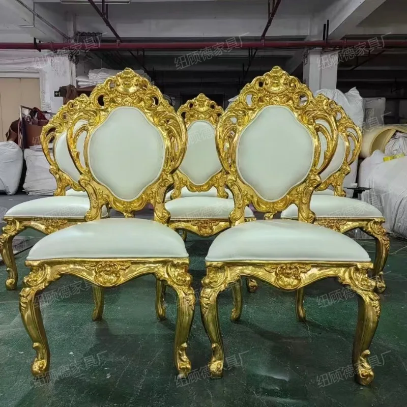 Wedding image chair European solid wood dining chair, hotel banquet decoration light luxury carved