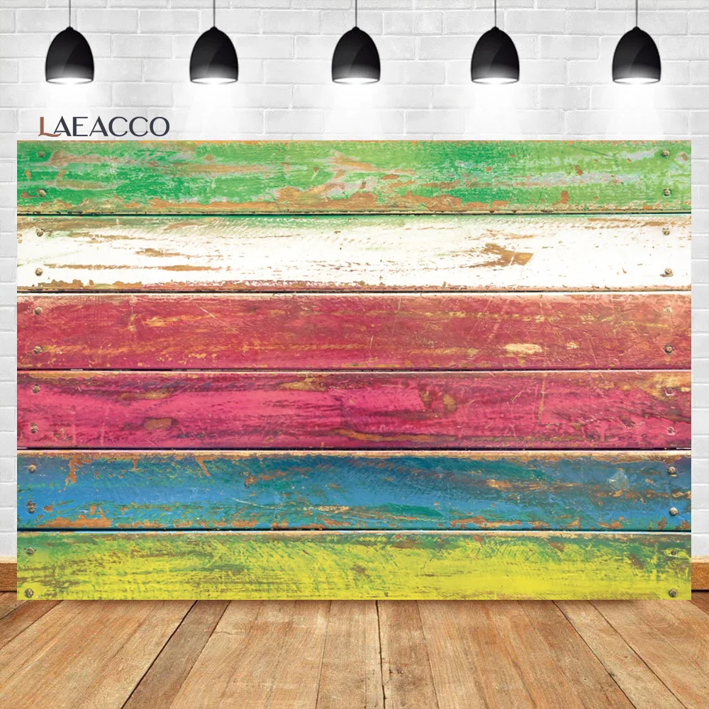 

Laeacco Colored Wooden Board Backdrop Vintage Birthday Party Decor Grunge Graffiti Texture Plank Kids Adults Portrait Background