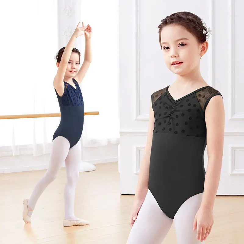 Justaucorps de danse de Ballet pour filles, avec flocage, épissure en Nylon, sans manches, gymnastique