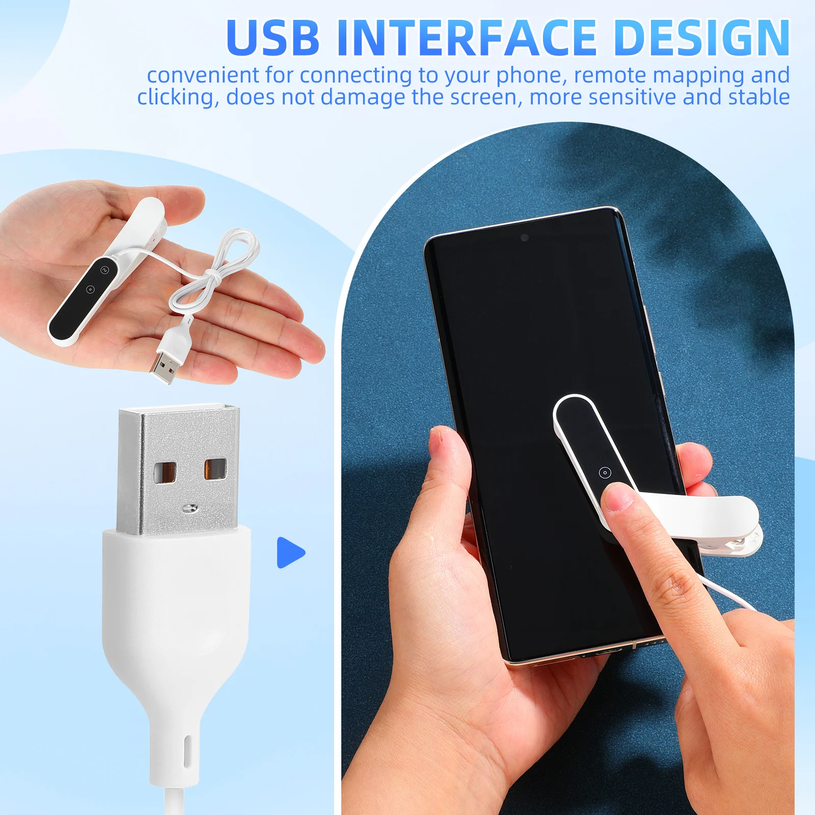 Dispositivo de pantalla Clicker de plástico alimentado por USB para teléfono Tecnología de dedo simulado de respuesta rápida para transmisión y