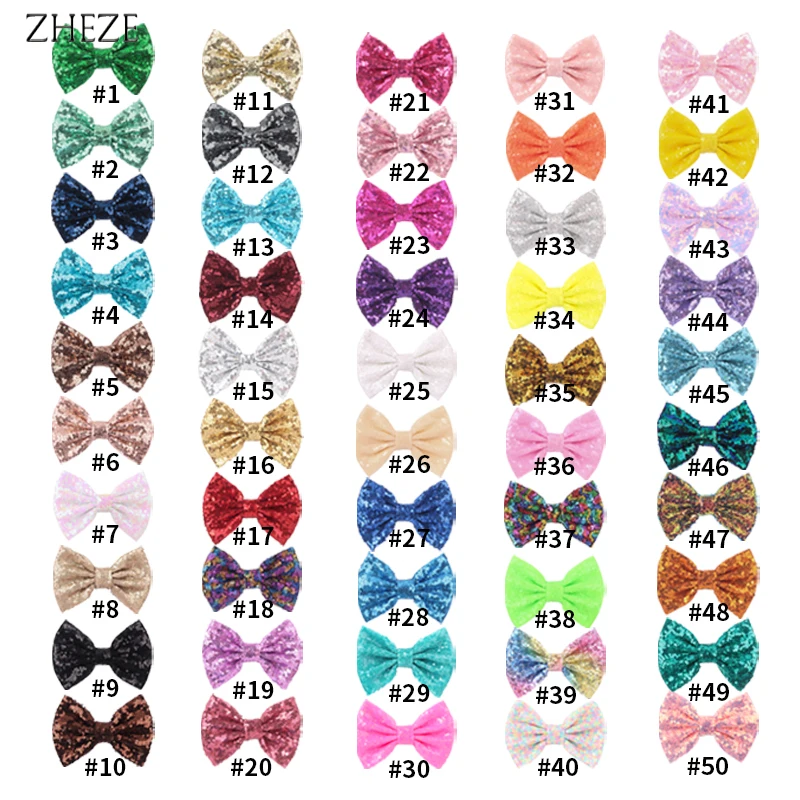 10ชิ้น/ล็อต5 "Glitter Big Sequin Bows พร้อม/ไม่มีคลิป Chic Messy DIY อุปกรณ์เสริมผมสำหรับสาว Decorat headbands Hairpins