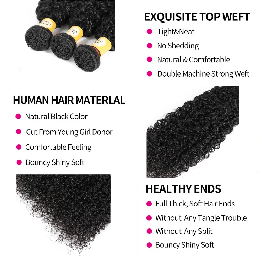 32 Zoll Kinky Curly Bundles und Closure aus Echthaar, 4x4 transparente Spitze, 1/3/4 burmesische Curly Haarbündel, Deep Curly Haarbündel – Detail 5