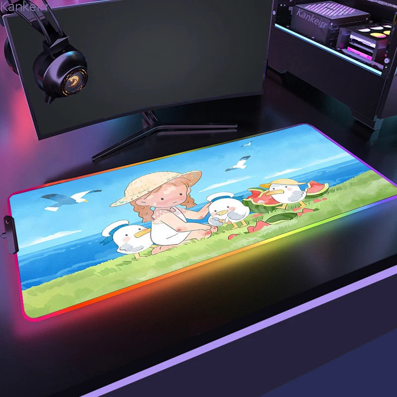 

Большой коврик для мыши с синей масляной живописью RGB, игровой коврик для мыши со светодиодной подсветкой 900x400, коврики для мыши XXL, офисные аксессуары для ПК, коврик для клавиатуры, настольный коврик