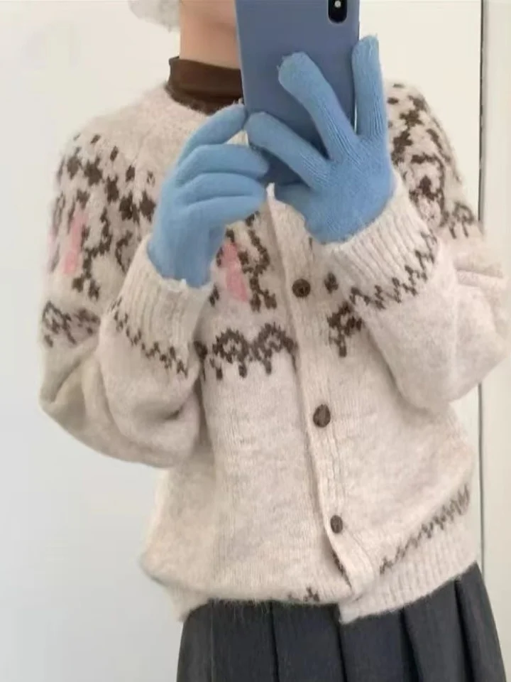 

Retro Heavyweight Knitted Open Cardigan round Ne Loose Women's Sweater Outerwear Chic Autumn Winter Faion Soft Polyester ...