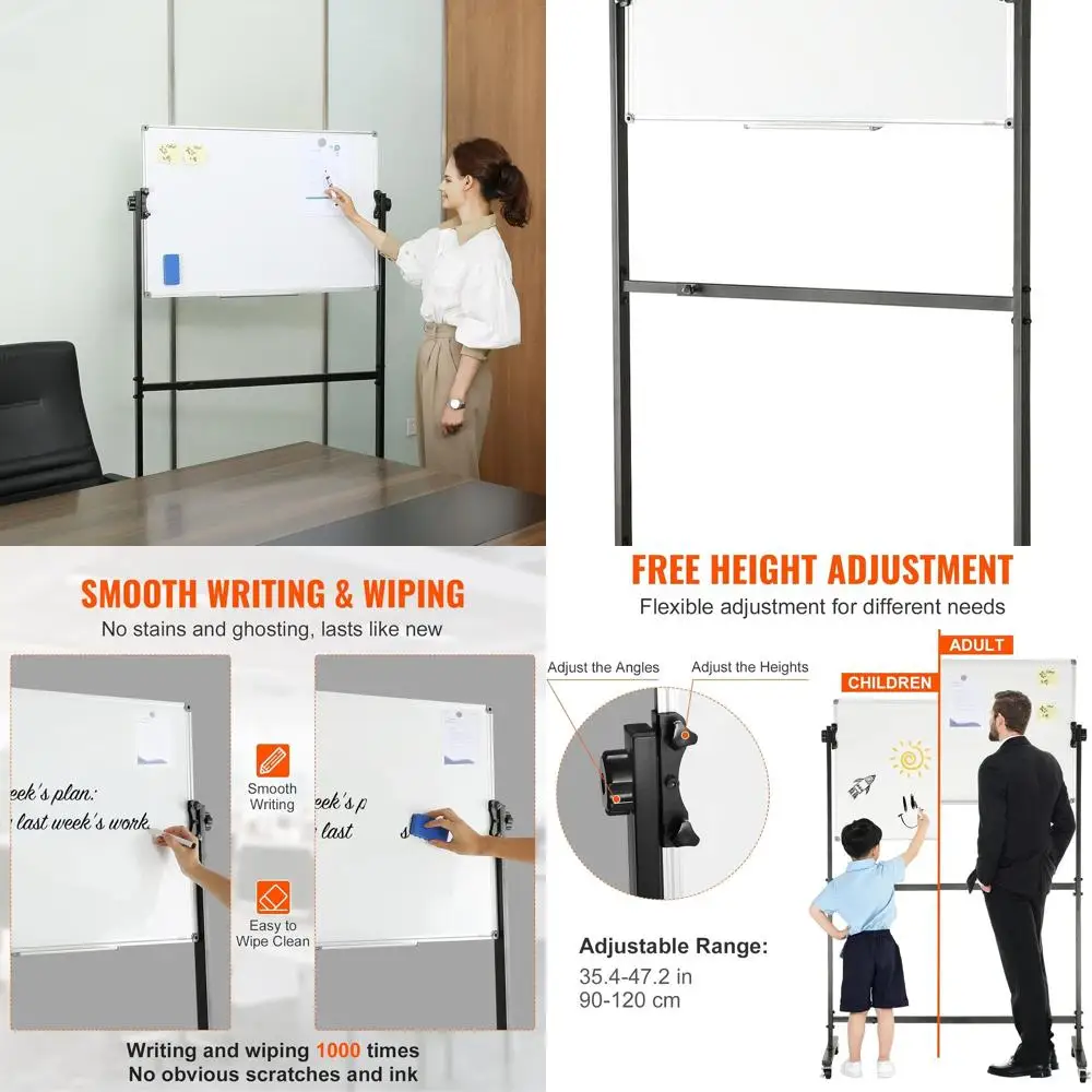 

Двусторонняя магнитная доска, 36x24, 360° ° Поворотный, регулируемый по высоте, мобильный телефон с колесиками и подносом для офиса/школьного использования