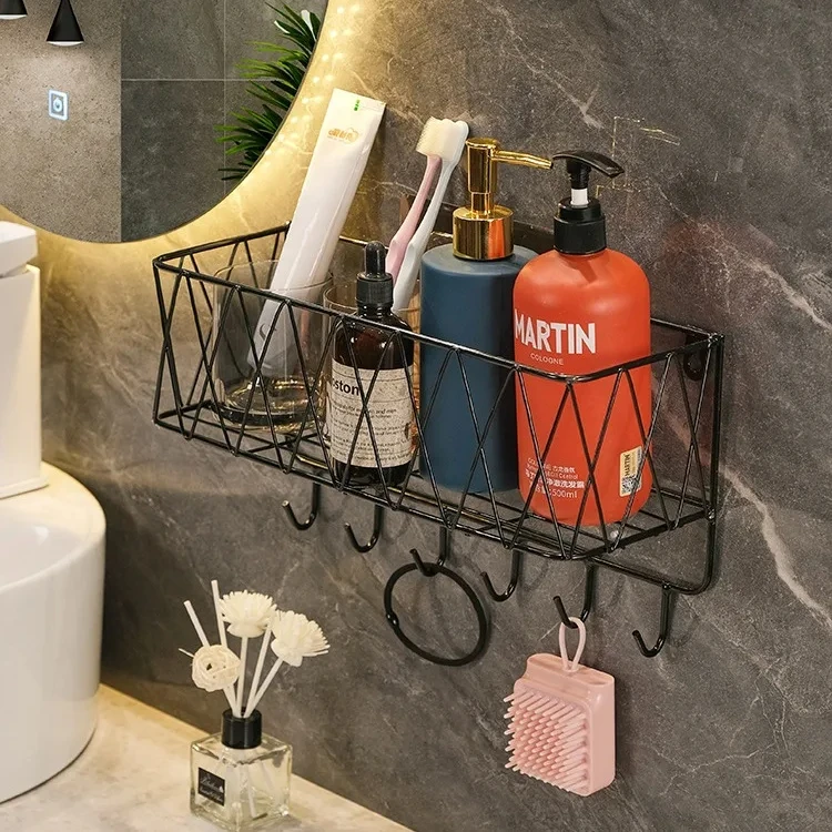 

Metal Bathroom Decor Toilet Wall Rack Room Bedroom Wall Hanging Storage Basket Dormitory Bathroom Punch-free Hanging Rack