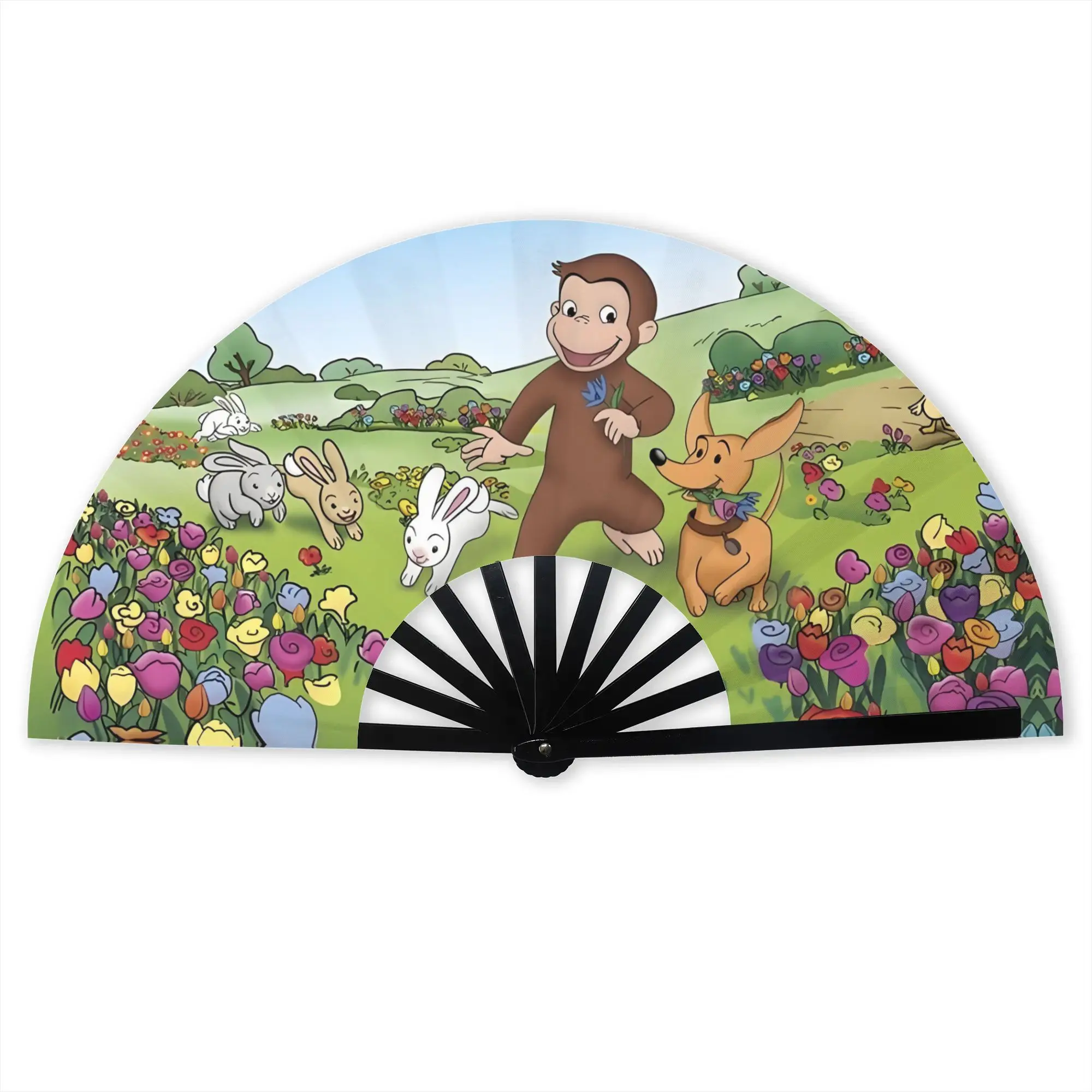 C-Curious G-Georges Monkey Portable Pocket Fan Travel Adventure TV Folding Fan Chinese Dance Cooling Handheld Fans
