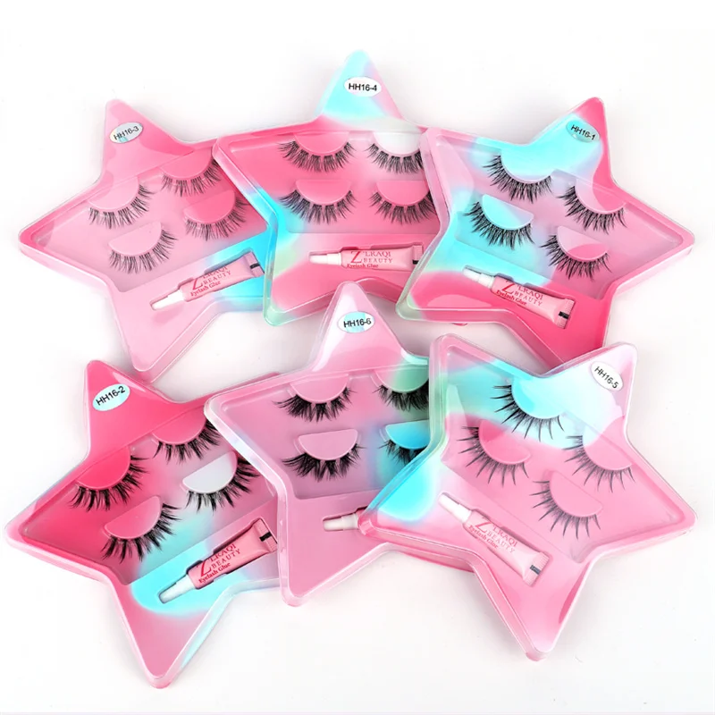 40% de descuento, 2 pares deformación natural, tallo transparente, extensiones de pestañas postizas largas y flexibles, juego de pegamento de material