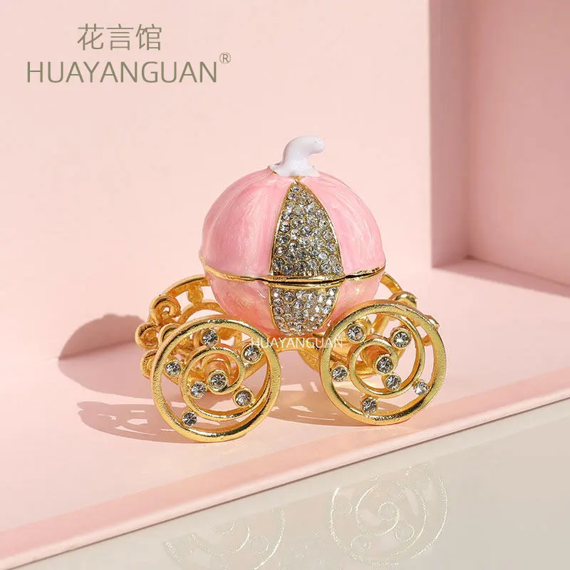 Japanese Accessories Storage Box Pink Pumpkin Carriage Jewelry Box Enamel Craft Alloy Small Gift Ornament