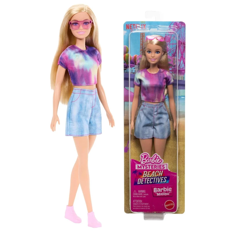 Muñeca Original Barbie Mysteries Beach Detectives Malibu, Vestido Desmontable, Atuendo Distintivo, Gafas de Sol, Accesorios, Juguetes de Moda 1/6