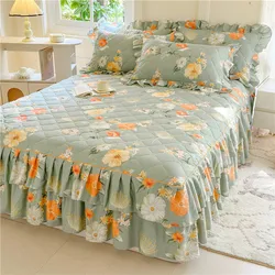 1pc Thicken Bed Skirt Floral Style Bed Linen Double Layered Lace Bed Cover Home Bedspread faldones de cama (No Pillowcase)
