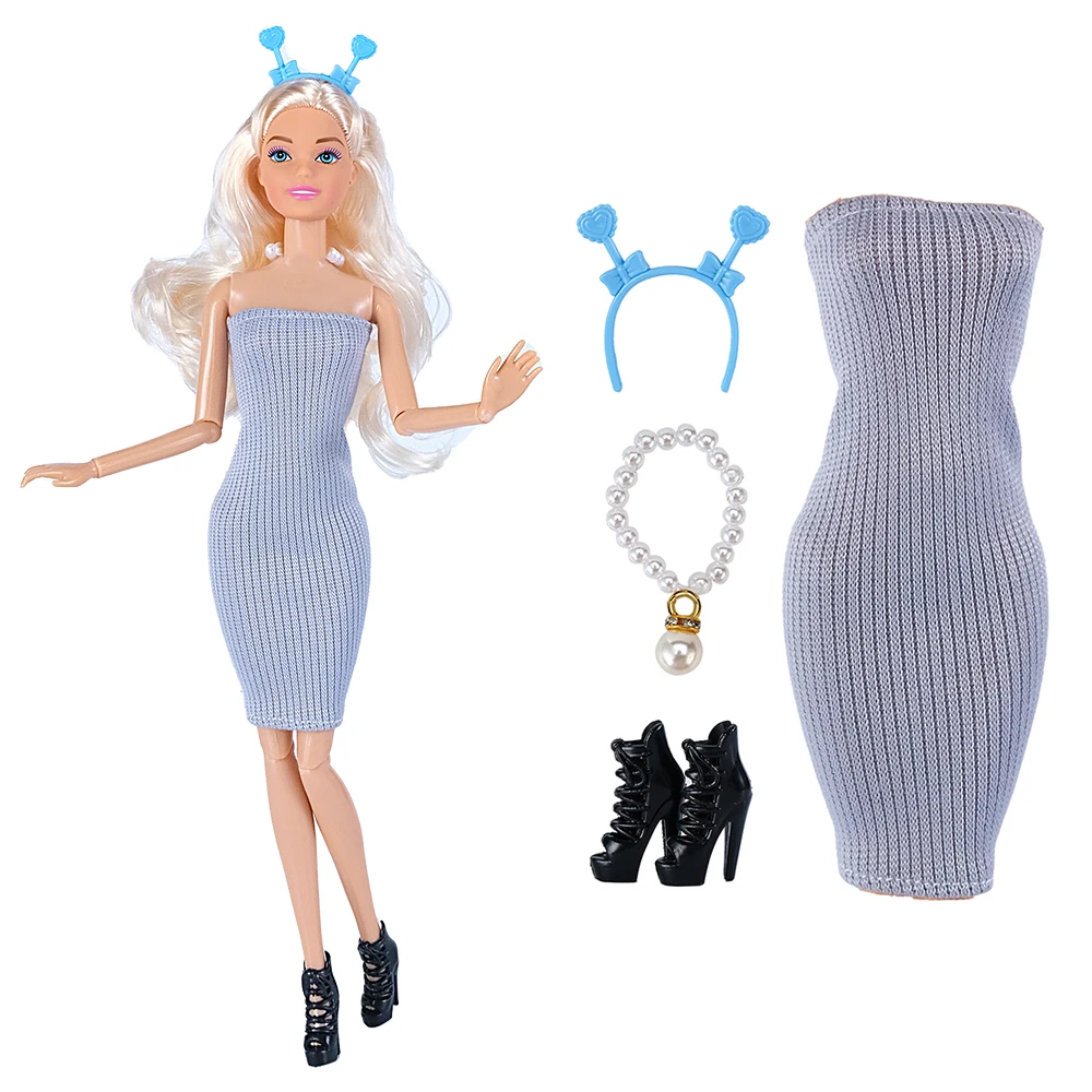 

NK 11.5 inch Doll Clothes Princess Grey Slimming Dress+Headpiece+Necklace+Shoes Party Outfits For 1/6 Doll Accessories Toy Gift