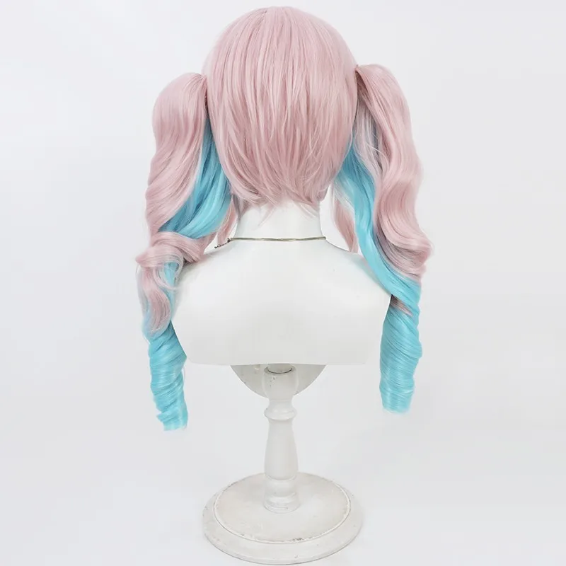 Peruka Cosplay Honkai Star Rail Hyacine Różowo-Niebieski Gradient Kręcone Kucyki Syntetyczna Peruka Damska Dziewczęca na Imprezę Halloween Amphoreus