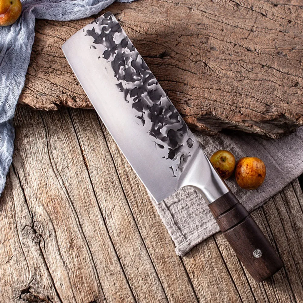 Small Cleaver Kitchen Cooking Knife Forged Stainless Steel Kitchen Slicing Knives Sharp Blade Wood Handle Cooking Knives