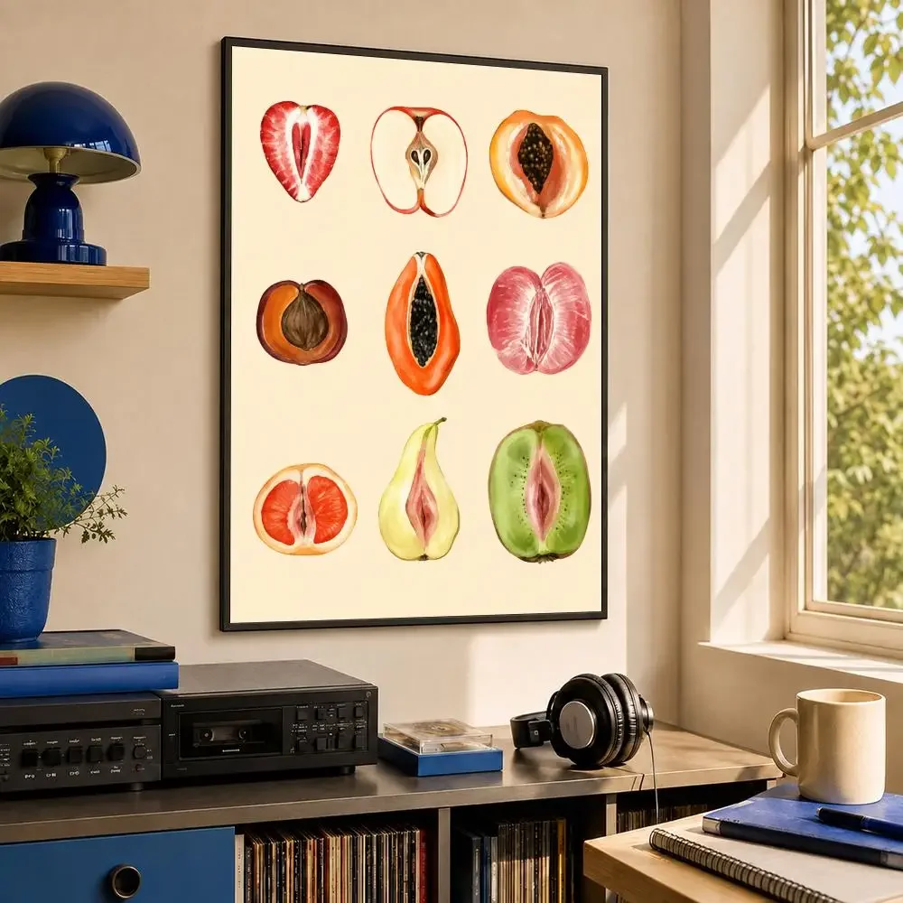 Roshk Sliced Feminine Fruit Poster HD PP Waterproof Wall Decor for Living Room Gift Fruity Pop Art Illustrations