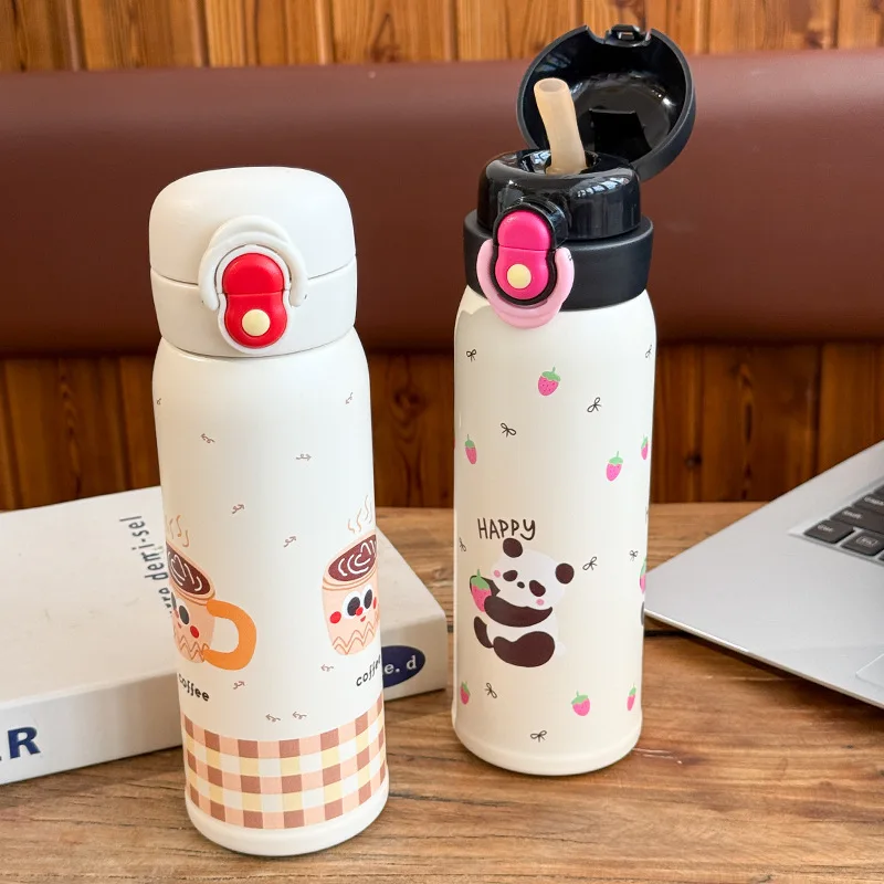 Tazza termica per bambini in acciaio inossidabile 316 con cannuccia per ragazze, ragazzi, studenti, uso scolastico, regalo all'ingrosso