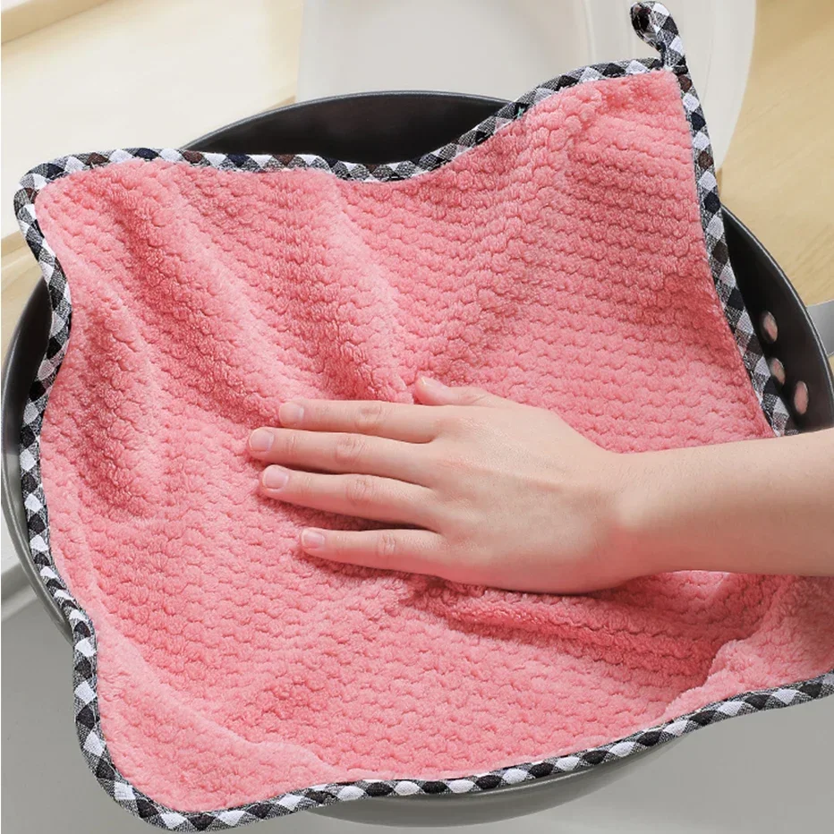 1PC Kitchen Dish Cloth Super Absorbent Coral Velvet Dishtowels Nonstick Oil Washable Fast Drying Kitchen Clean Rags